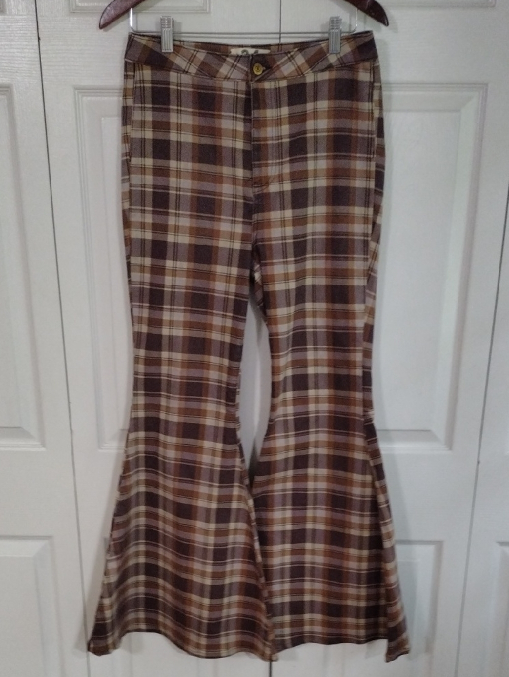 We The Free Plaid Waistband Trousers in Brown and Cream Flares Size 31